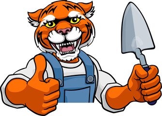 Tiger Bricklayer Builder Holding Trowel Tool