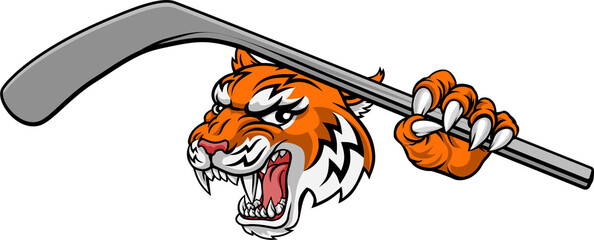 Tiger Ice Hockey Player Animal Sports Mascot