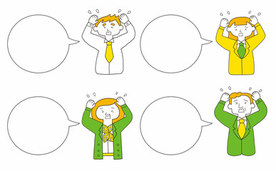 ふきだし付きビジネスパーソンのセット　焦る