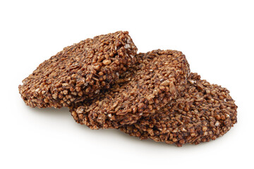 amaranth cookies with carob isolated on white background with full depth of field. Healthy food.