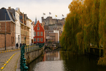Lievekaai , Patershol , beautiful and romantic atmosphere areas in old town of Ghent during autumn...