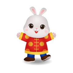 Cute rabbit in Chinese costume clipart. Cartoon design vector