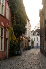 Lievekaai , Patershol , beautiful and romantic atmosphere areas in old town of Ghent during autumn ,  winter evening : Ghent , Belgium : November 30 , 2019