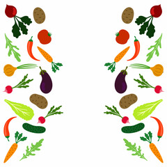 Vegetables in a flat style on a white background for the menu.