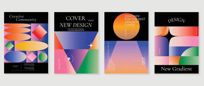 Abstract vibrant gradient background vector. Retro style cover template with shapes, colorful, geometric, circle. Modern wallpaper design perfect for poster, flyer, decorative, card, prints.