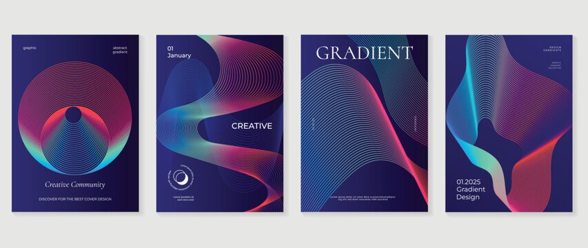 Abstract vibrant gradient line background vector. Futuristic style cover template with line distortion, wave, curved lines, colorful. Modern wallpaper design for poster, flyer, brochure, card, decor.