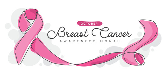 October, Breast cancer awareness month - abstract handwritten border line ribbon symbol with pink color vector design