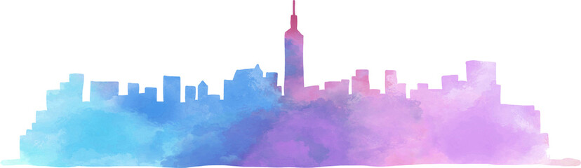 new york city cityscape skyline colorful watercolor style illustration.