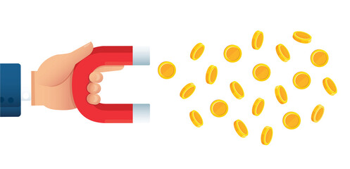 hand holding magnet. attracting money concept