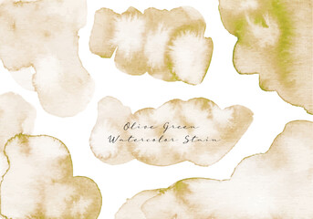 a set of soft green watercolor stain collection