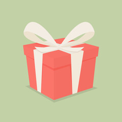 Red gift box with white ribbon.