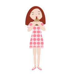 Young woman drinks bubble milk tea 