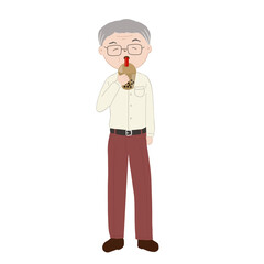 Old man drinks bubble milk tea 