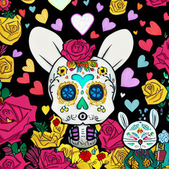 pattern background skull and flowers in bright decorative pattern in traditional mexican day of the dead.