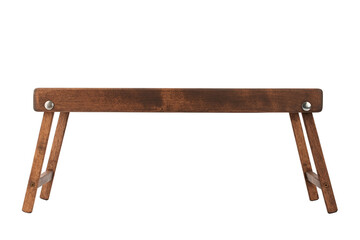 coffee table made of natural wood with folding legs, isolated on a white background
