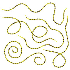 Set of Yellow Shoelace Isolated on White Background.