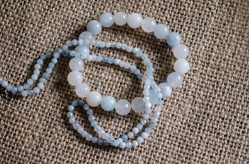 Bracelet and necklace made of natural aquamarine stone.
