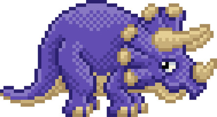 Obraz premium Triceratops Pixel Art Dinosaur Video Game Cartoon