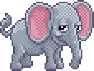 Elephant 8 Bit Pixel Art Animal Video Game Cartoon