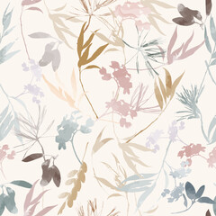Seamless pattern flower silhouettes watercolor