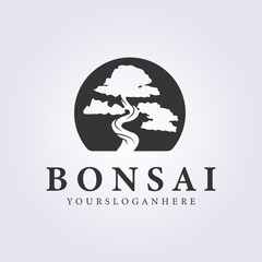 vintage cut out bonsai logo vector illustration design