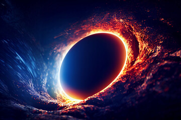 Obraz premium Black hole Slowly rotating in Space. The event horizon of black hole.