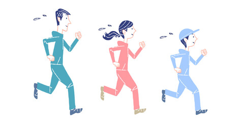 マラソンをする人々  家族　走る　健康　イラスト素材