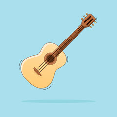 Acoustic guitar on a blue background. Musical instrument. Vector illustration.