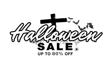 Happy Halloween up to 80% off EPS10 Illustration Trick or Treat With spider webs, bats and crosses.