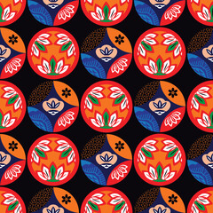 Beautiful japanese seamless pattern with clouds, waves plum, fan, sakura flower Vector template kimono  texture. For print,  packaging, textiles, paper,fabric, manufacturing, wallpaper