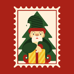 New Year's Eve greeting card. Vector image of an elf with gifts reminding of the approach of the new year