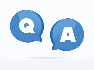 Blue notification mark symbol and social media. 3d q and a or question and answer symbols with bubble speech. 3D technology vector design. 3D rendering..	
