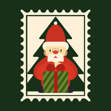 New Year's Eve greeting card. Vector image of Santa with gifts reminding of the approach of the new year