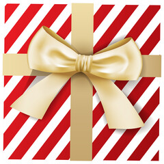 Red gift box and gold ribbon. Chirstmas and happy new year decor.
