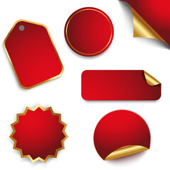 Set of red stickers with gold elements. Vector illustration. - 532396185