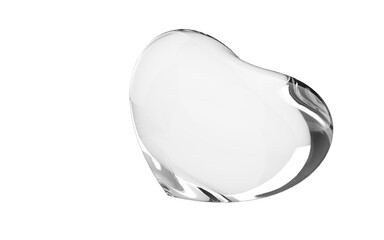 glossy transparent and clear solid glassheart 3D rendering isolated