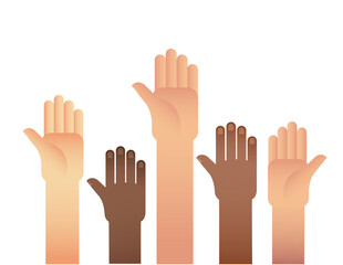 Raised hands volunteering 
