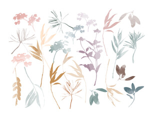 Set of watercolor leaves