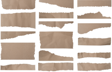 Set of Torn Paper with space for text design, Old brown paper texture, Isolated on white background