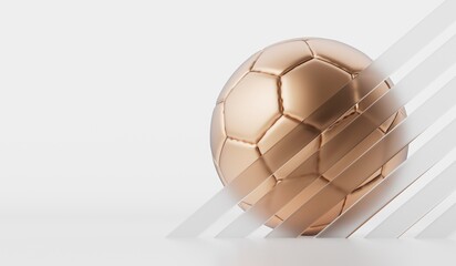 Gold football soccer ball with trendy frosted glass design elements. 3D Rendering