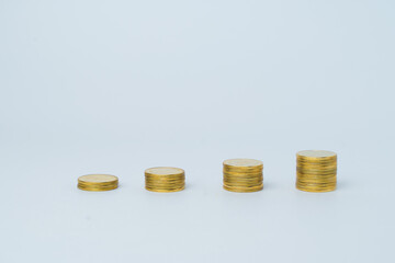 Gold coins stack isolated on white background