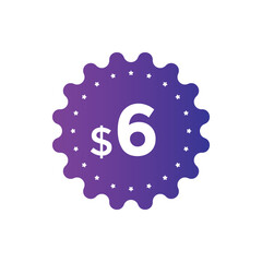 Obraz premium 6 dollar price tag. 6$ dollar USD price symbol. price 6 Dollar sale banner in USD. Business or shopping promotion marketing concept 