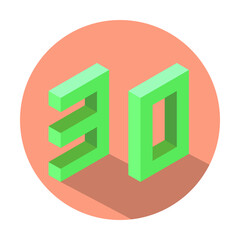 Isometric green number 30 with shadow in Light Salmon color circle