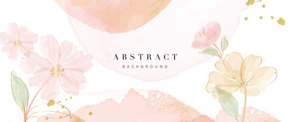 Fototapeta na wymiar Floral in watercolor vector background. Luxury wallpaper design with pink flowers, line art, watercolor, flower garden. Elegant gold blossom flowers illustration suitable for fabric, prints, cover.