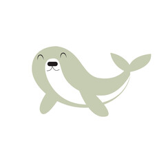 Cute seal. Sea animal. Funny cartoon seal. Cartoon character. The good seal smiles.
