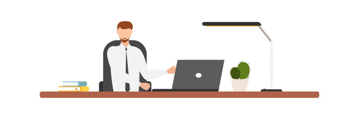 Home education concept. People study at home using a computer. Remote working. Video conference on laptop computer. Work from home and work from anywhere concept Vector.