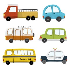 Cute car illustration vehicle elements kids set