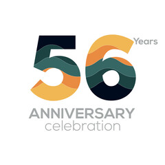 56th Anniversary Logo Design, Number 56 Icon Vector Template.Minimalist Color Palettes