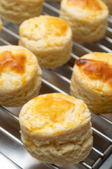 Homemade  Scones on the cooling tracke. Scones is English pastry for afternoon tea