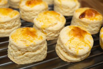 Homemade  Scones on the cooling tracke. Scones is English pastry for afternoon tea